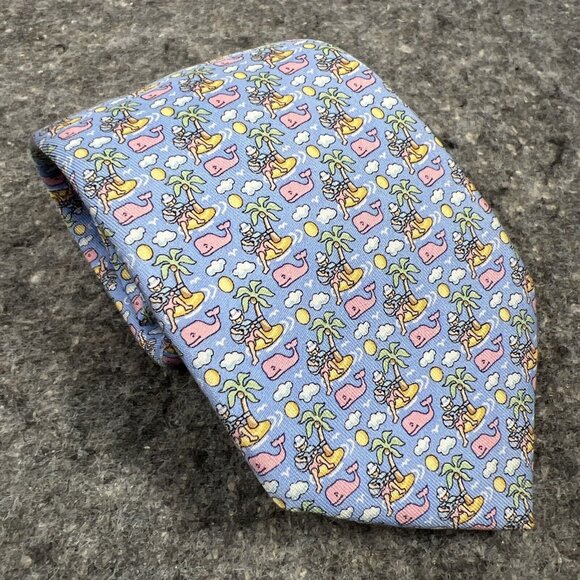 Vineyard Vines  Boys / Short Mens Tie Blue Desert Island Guitar Pink Whale ~51" - Picture 1 of 7